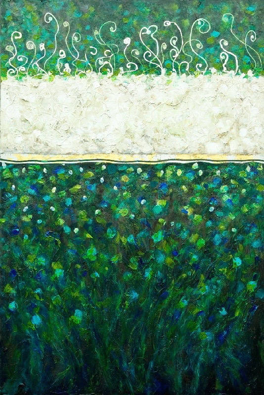 “Cypress Mountain on Ice” ~ Mixed Media & Gold Leaf, 60”H x 40”W